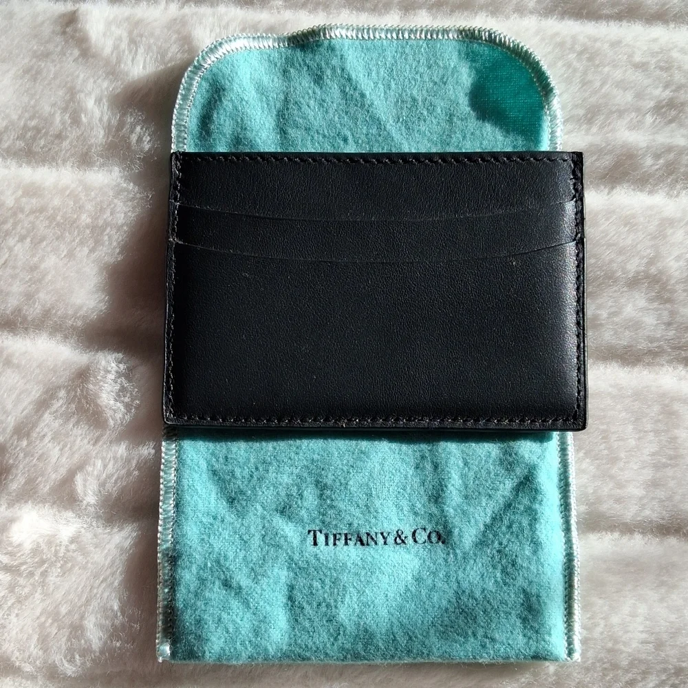 Tiffany&Co. Black Smooth Leather Card/ID Holder/wallet